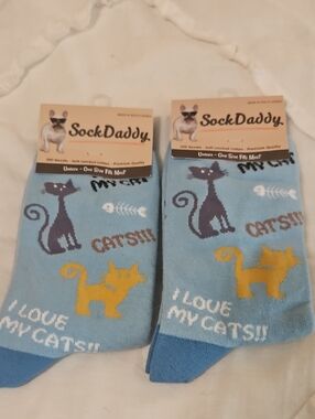 SockDaddy Light Blue Cat Socks - "I Love My Cats"
